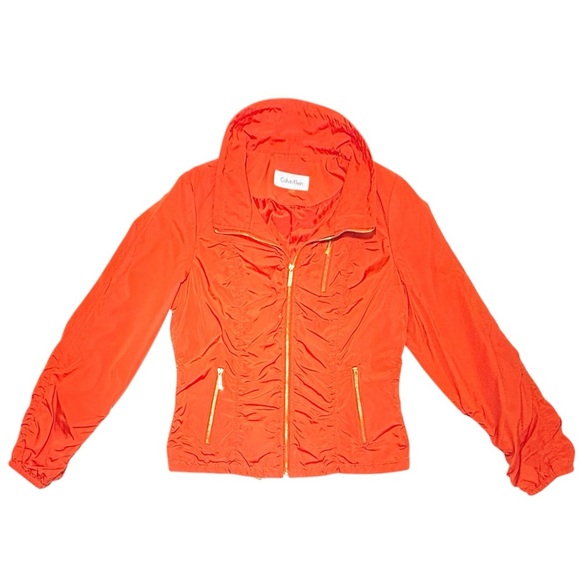 Calvin Klein Red/Orange Lightweight Bomber Jacket w/ Gold Hardware Large - Picture 1 of 10